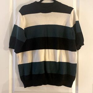 (NWOT) Who What Wear Black / Green / Cream Striped Knit Top, Size Large